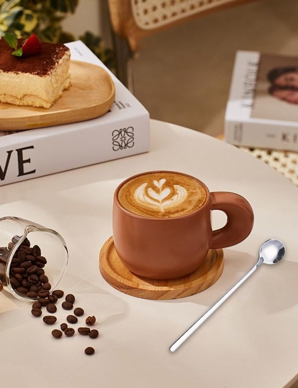 Lot de 4 cuillères à café en acier inoxydable argenté avec manche long de 17 cm