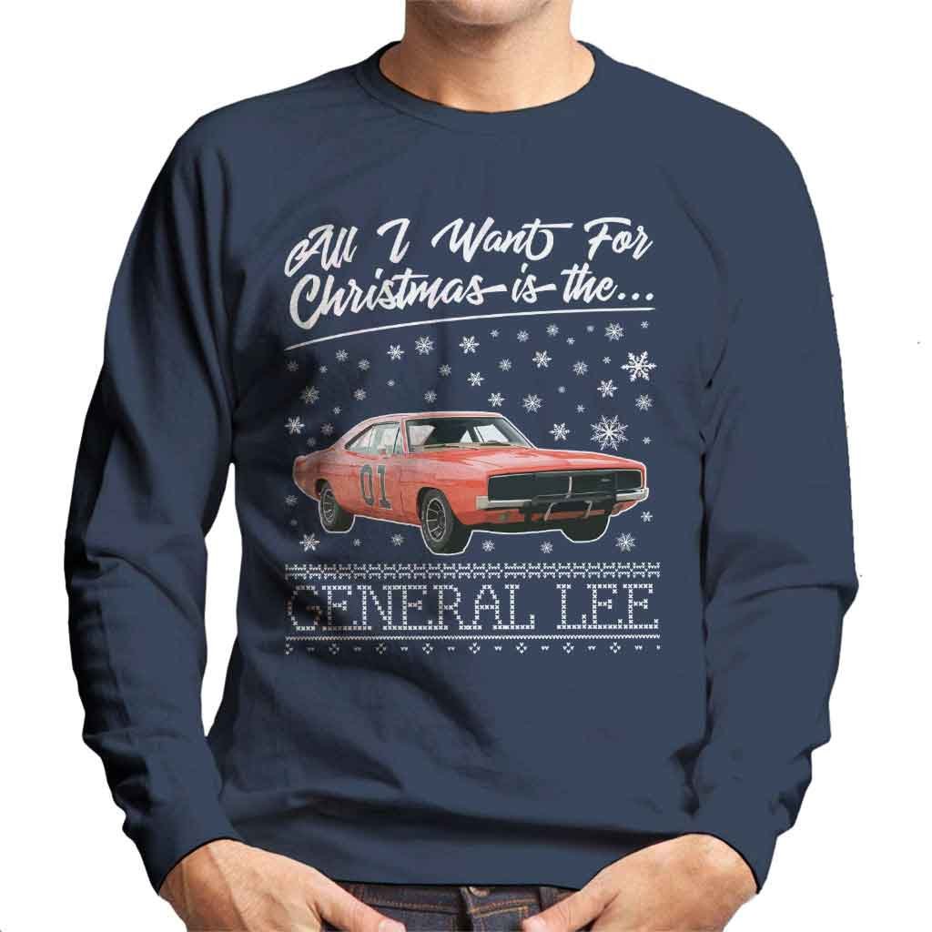 Dukes of Hazzard All I Want for Christmas is The General Lee Men's Sweatshirt Navy Blue