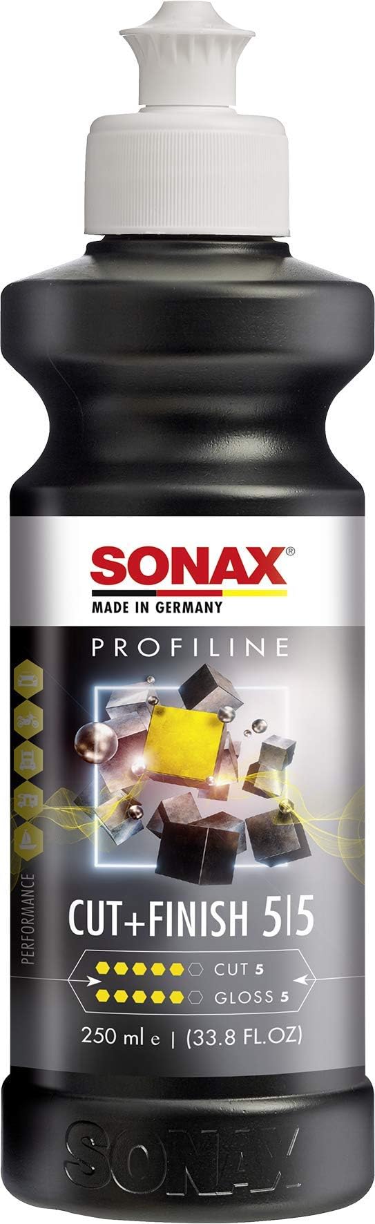 SONAXCut & Finish 225141 | High Performing Polish/Compound | Rated 5 Cut & 5 Gloss | Removes Paint Defects, P1500 Sanding Marks & Water Spots | Long Work Time & Easy Wipe-Off | Silicone-Free | 250ml