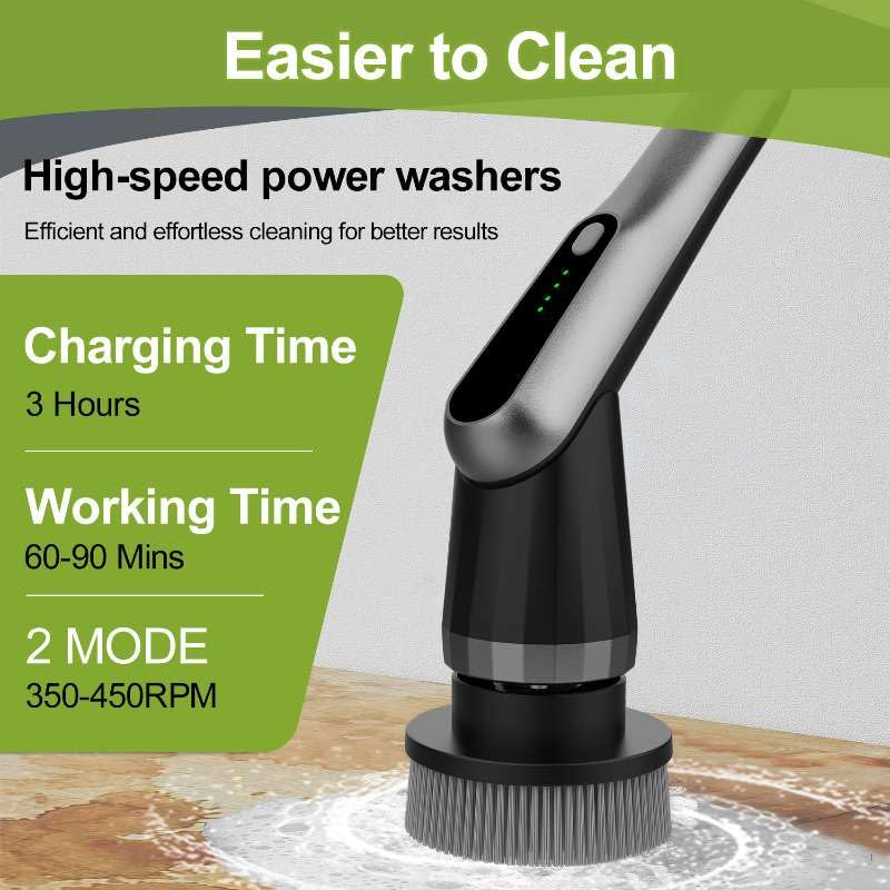 Image of WKY-Electric Spin Scrubber - Upgraded 10-in-1 IPX7 Waterproof Shower Scrubber, Retractable Handle & 2-Speed for Toilet, Bathroom, Bathtub, Tile Floors
