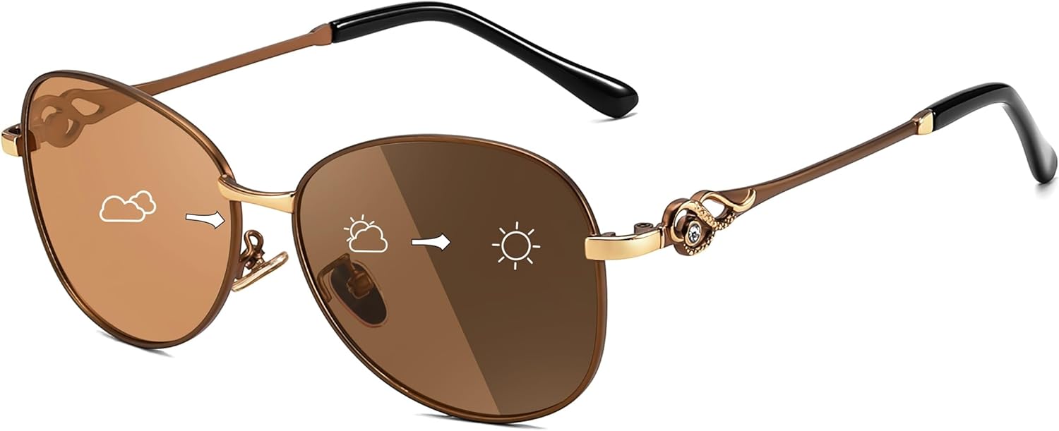 FEISEDY Oval Photochromic Polarized Sunglasses Women Retro Metal Rhinestone Sunglasses Classic UV400 Protection B1119
