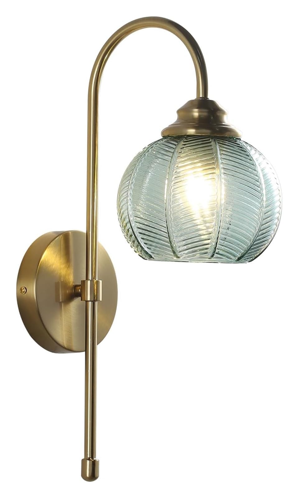 Tuofei Green Vintage Glass Wall Light - Brushed Brass & Gold Sconce - Large Globe - Mid Century Modern - Unique Bathroom Wall Lamps