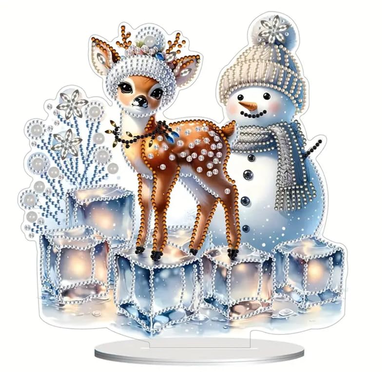 Syntego 5D DIY Diamond Painting Christmas Decoration Kit I Crystal Rhinestone Acrylic Tabletop Ornament I for Adults & Beginners I Easy to Use & Perfect for Art Lovers (Snowman and Reindeer 2)