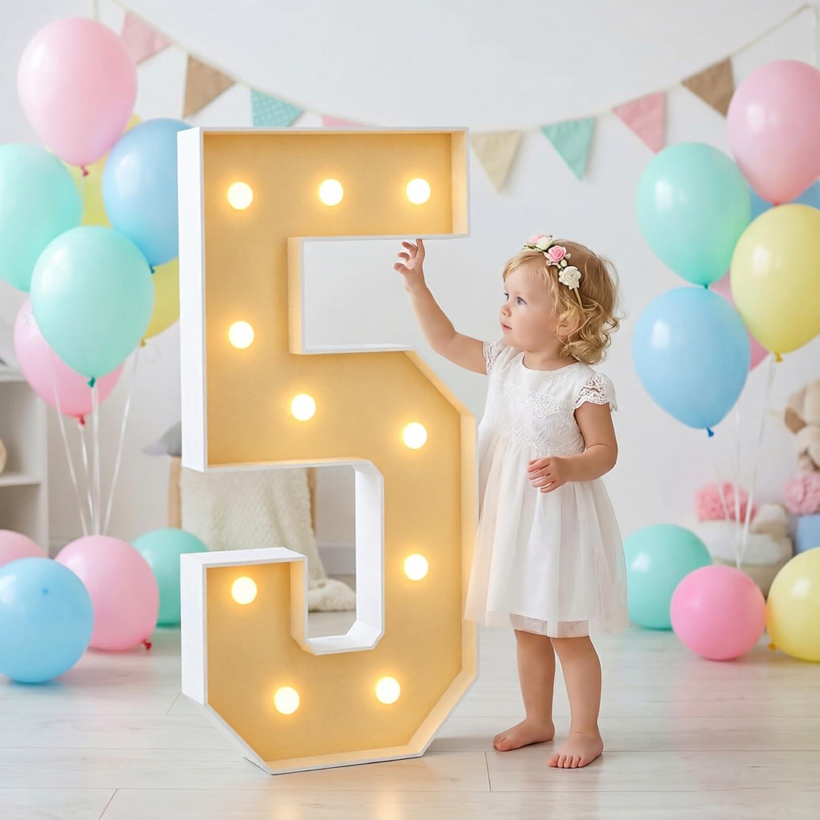 Large Marquee Light Up Number 5 Party Decor, LED Foam Board Mosaic Frame Light Sign Birthday Wedding Backdrop Graduation, 100cm-3.3ft