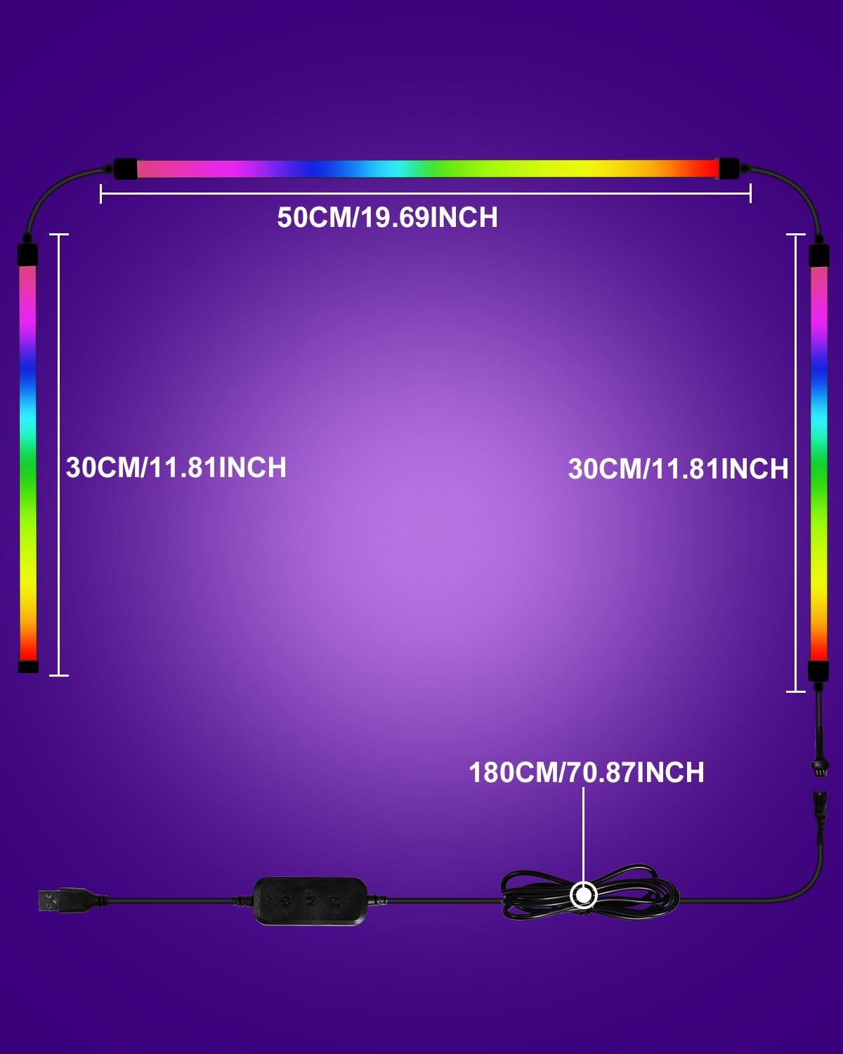 Tira LED Monitor 27” RGBIC 3 Lados, Sincroniza Pantalla y Música | Para monitor 27"; Tecnología RGBIC; Sincronización USB; Software SyncLight; Cero Latencia; Versión 3 Lados; USB 5V