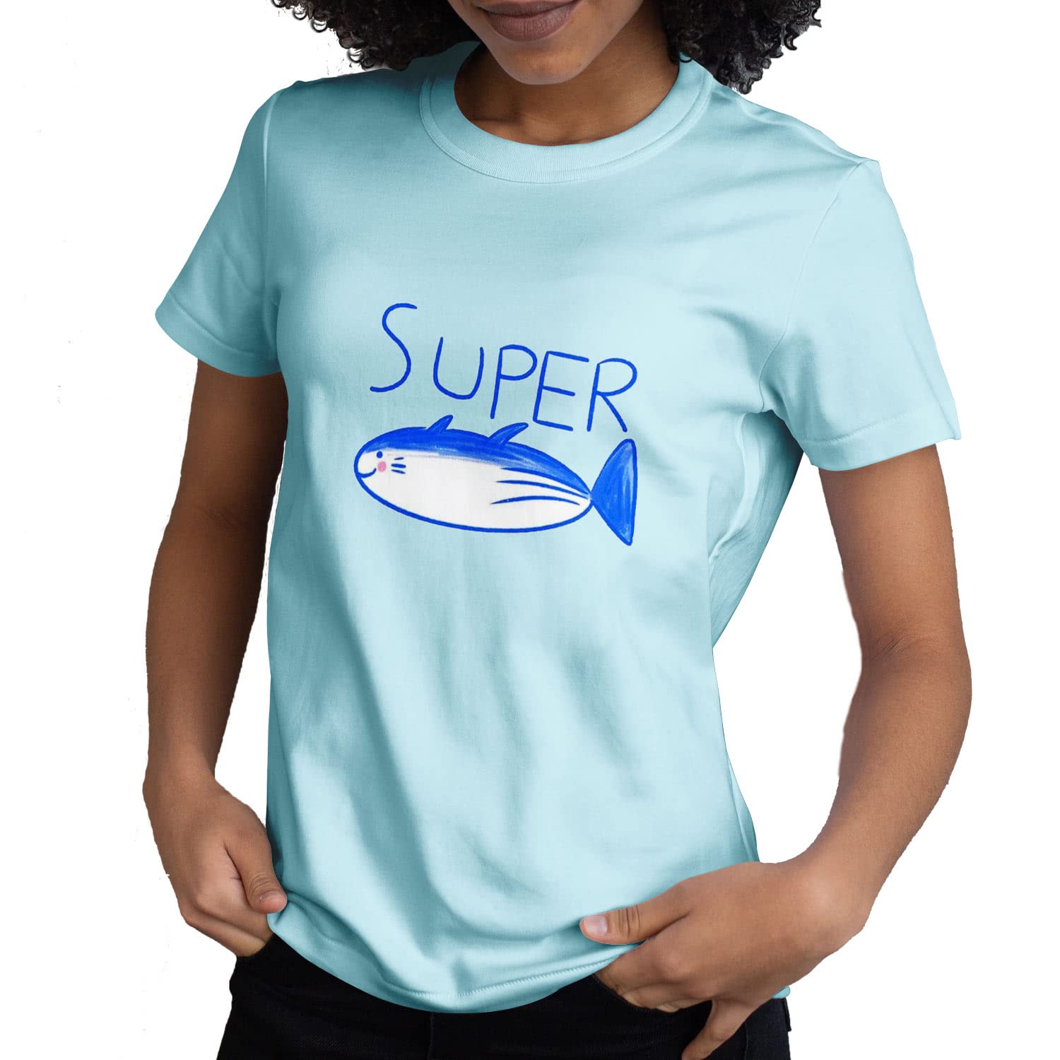 THE PRINT PLATTER K-Pop BTS Jin Super Tuna Eyes Cotton T-Shirt for Female | Summer Vibes Round Neck Ice Blue Colour T-Shirt | T-1219