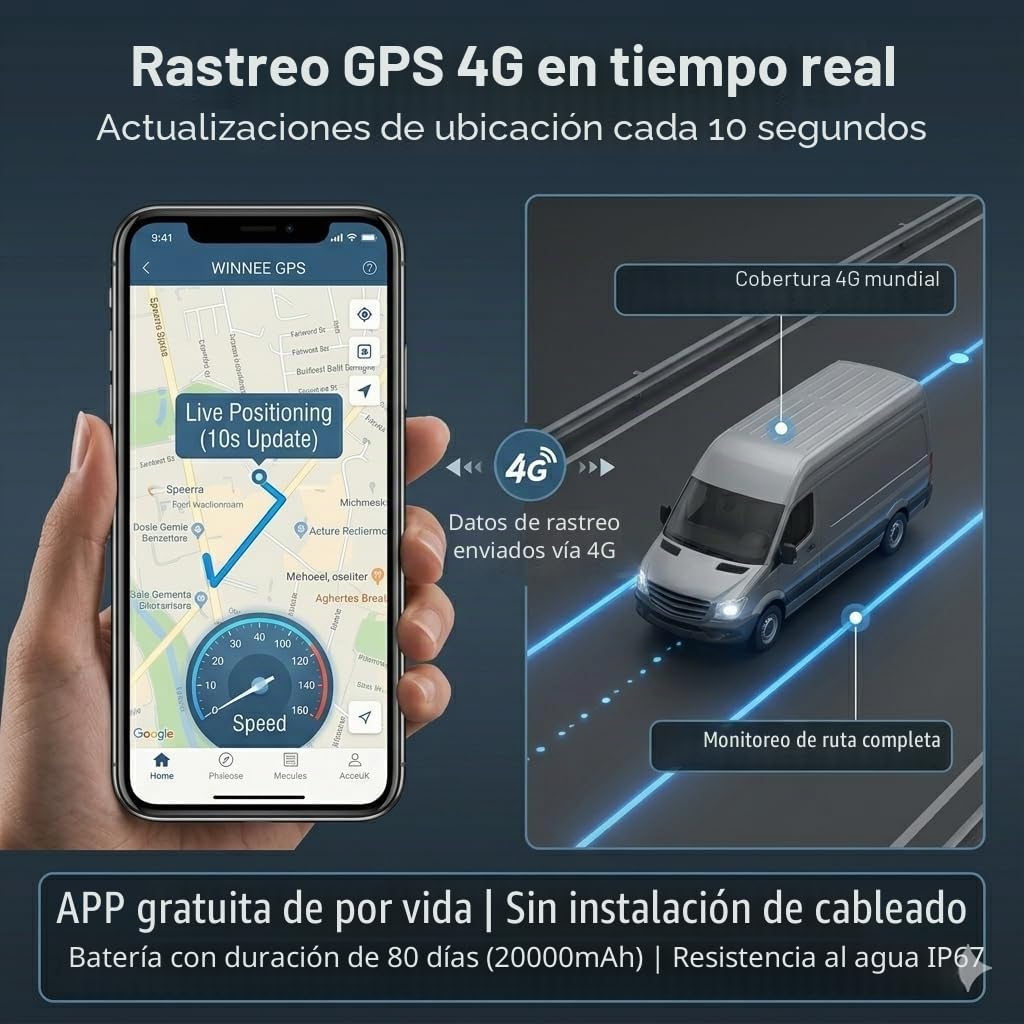 TKMARS TK918 Localizador GPS para Coche, 20000mAh Batería de Larga Duración Dispositivo de Seguimiento GPS Magnético Fuerte en Tiempo Real sin Suscripción