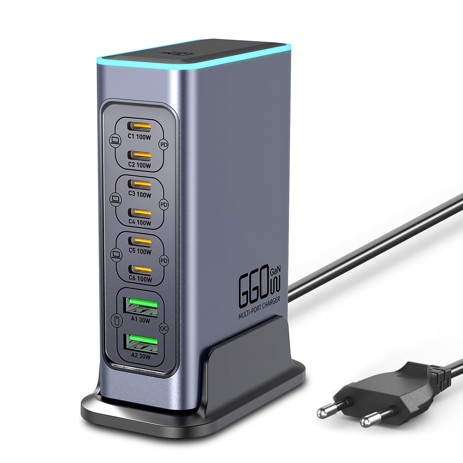 660W Caricatore USB C Multiplo, Hub di Carica Rapida PD 100W a 8 Porte con Tecnologia GaN, Alimentatore USB, Compatibile con Laptop, MacBook/iPad/iPhone/Samsung