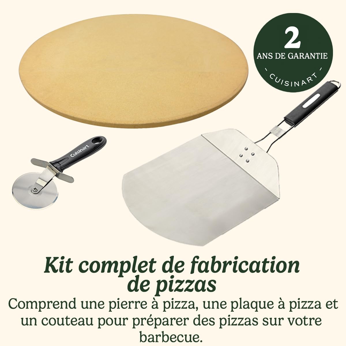 Cuisinart CPS-445 Ensemble de 3 pièces pour grillades à la Pizza, (Pierre à Pizza, Couteau à Pizza, Pelle à Pizza)