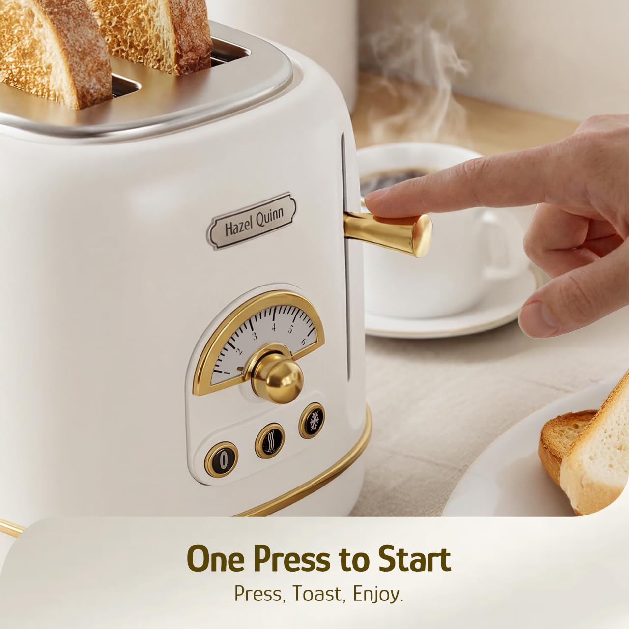 Hazel Quinn X Eduardo Recife Collaboration 2-Slice Retro Toaster, 6 Browning Levels, 3 Functions-Defrost/Reheat/Cancel, Removable Crumb Tray for Easy to Clean, 1.5 Inches Extra Wide Slots: Preal White