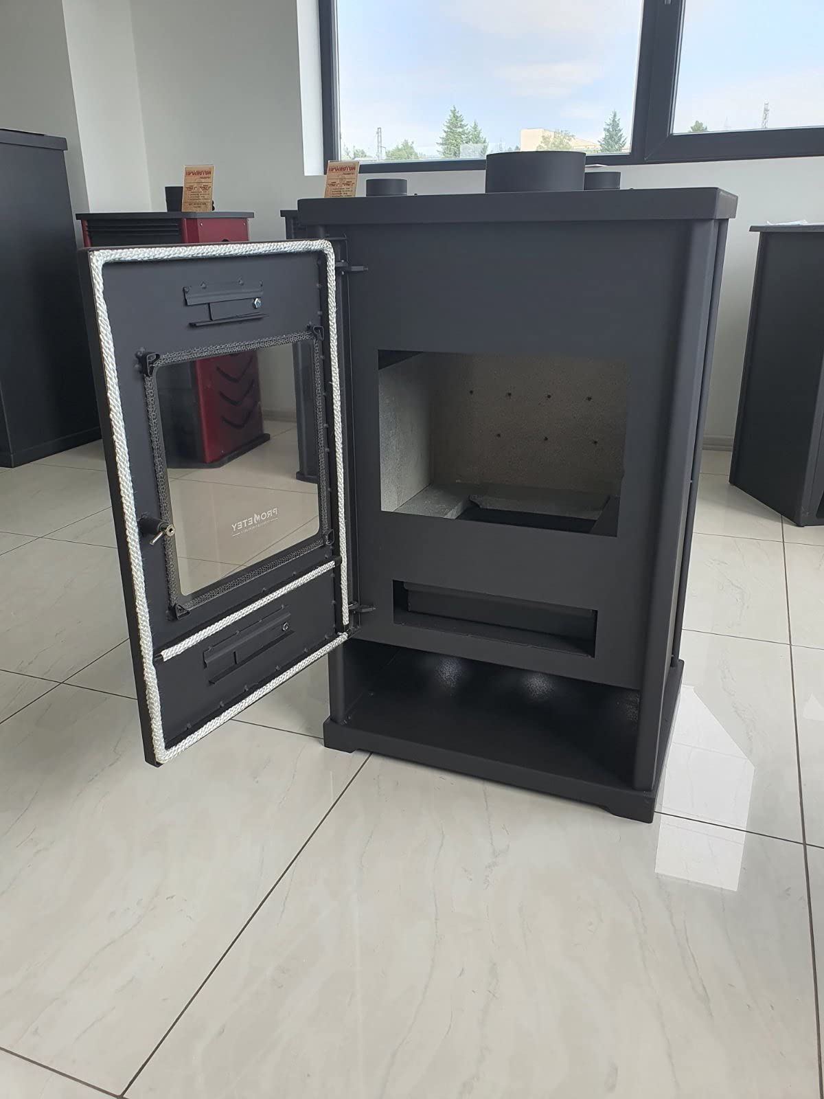 Prometey EEK A+ Kaminofen EKO 96175 Anthrazit Holzofen 10,2 kW Kamin Ofen Dauerbrandofen Werkstattofen Schwedenofen Hüttenofen Heizofen, Höhe 79 cm, Breite 50 cm, Tiefe 42 cm, 64 kg