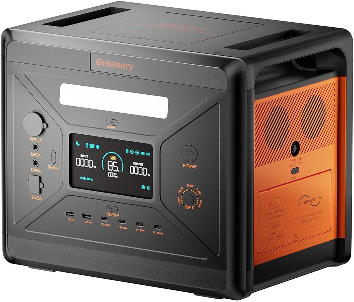 Greenery G2500 ポータブル電源 大容量 2300Wh/720000mAh リン酸鉄 1.5時間満充電 定格出力2500W 瞬間最大5000W 発電機 ポータブル 長寿命 純正弦波 UPS機能 モバイル バッテリー DC/USB/XT60出力 14台同時充電 50/60Hz 静音設計 携帯電源 家庭アウトドア両用 LEDライト 蓄電池 車中泊 節電停電対策 防災対策 地震用備品