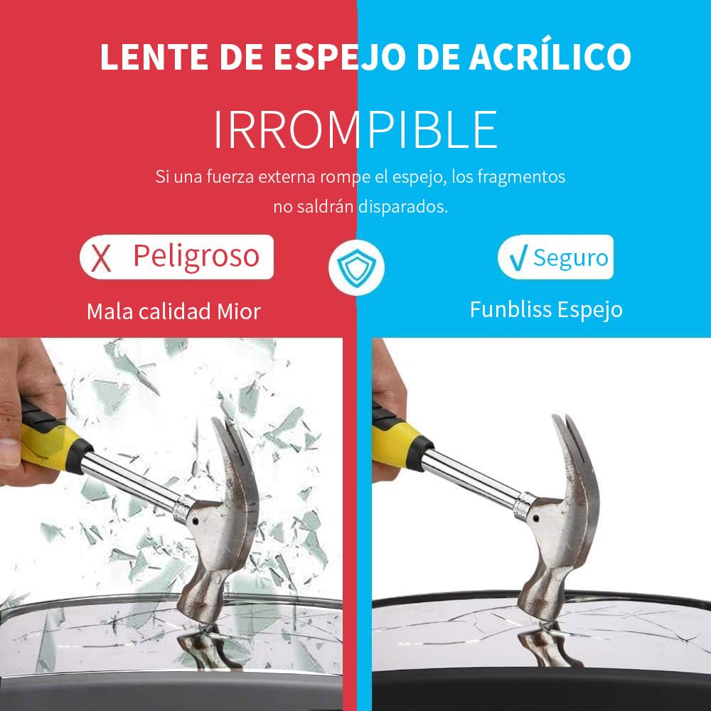 Espejo Coche Bebé, No Requiere Montaje，Espejo Retrovisor Coche Bebé, 360° Ajustable, Gran Tamaño, Irrompible