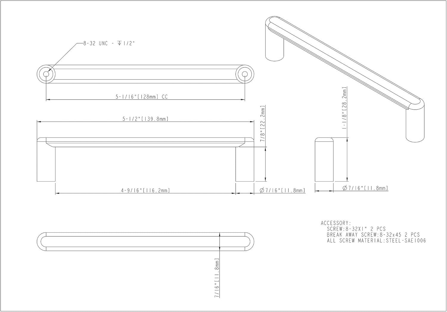 Satin Nickel Brushed Modern Cabinet Bar Pull with Hardware