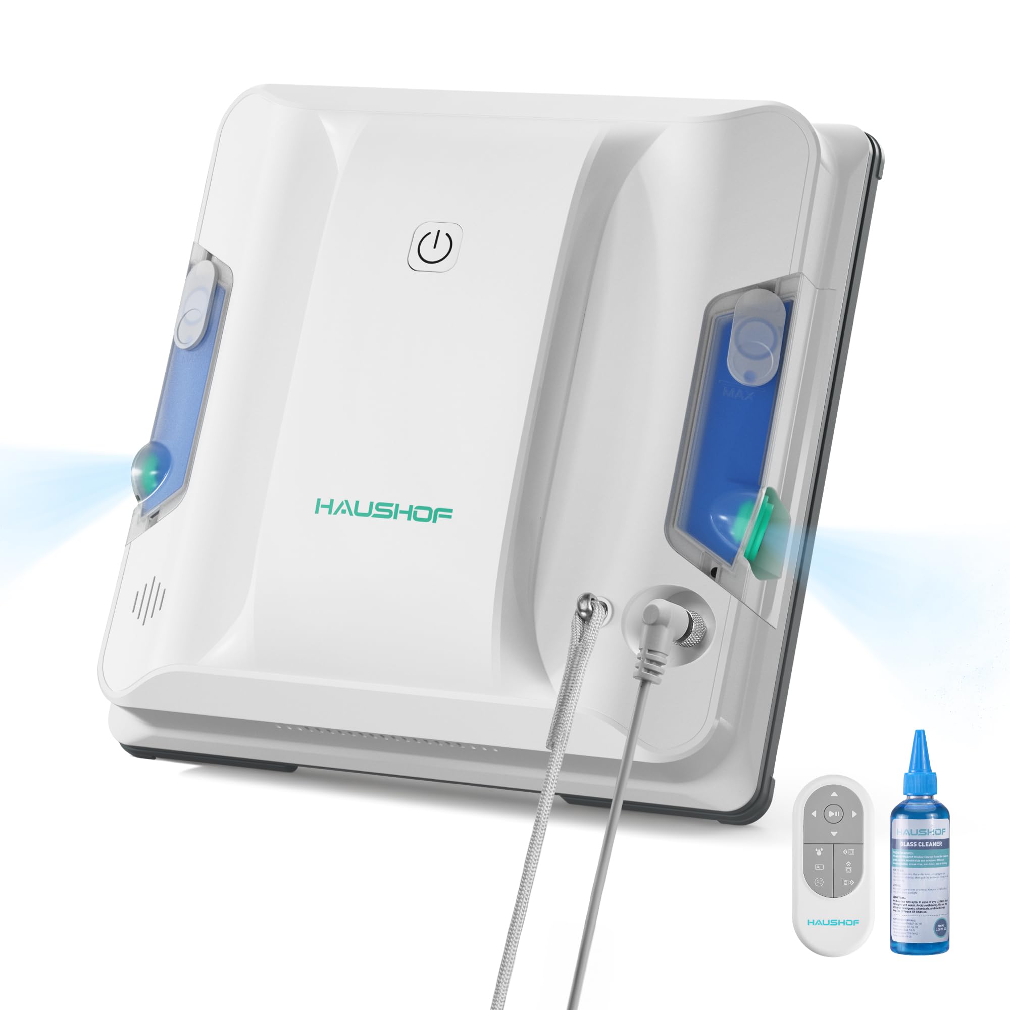 HAUSHOF Robot Limpiacristales Eléctrico 3800 Pa, Robot Limpia Cristales Ventanas | con Sistema de Pulverización Bidireccional, Navegación Inteligente, Seguridad Anticaídas, Mando, Sin Zonas Muertas