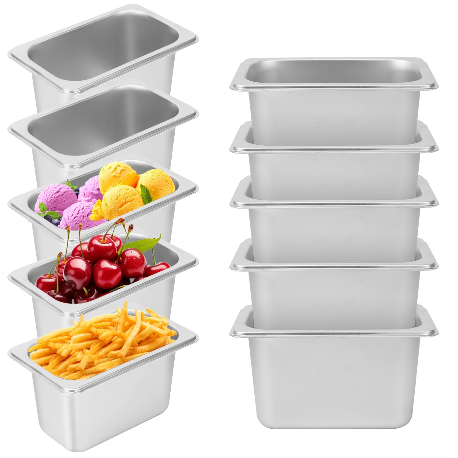 12 Pack 1/9 Size, 4 Inch Deep Steam Table Pan, Silver 201 Stainless Steel Chafing Pan, Half Size Hotel Steam Pans for Weddings, Parties, Restaurants, Cafeterias and Hotels