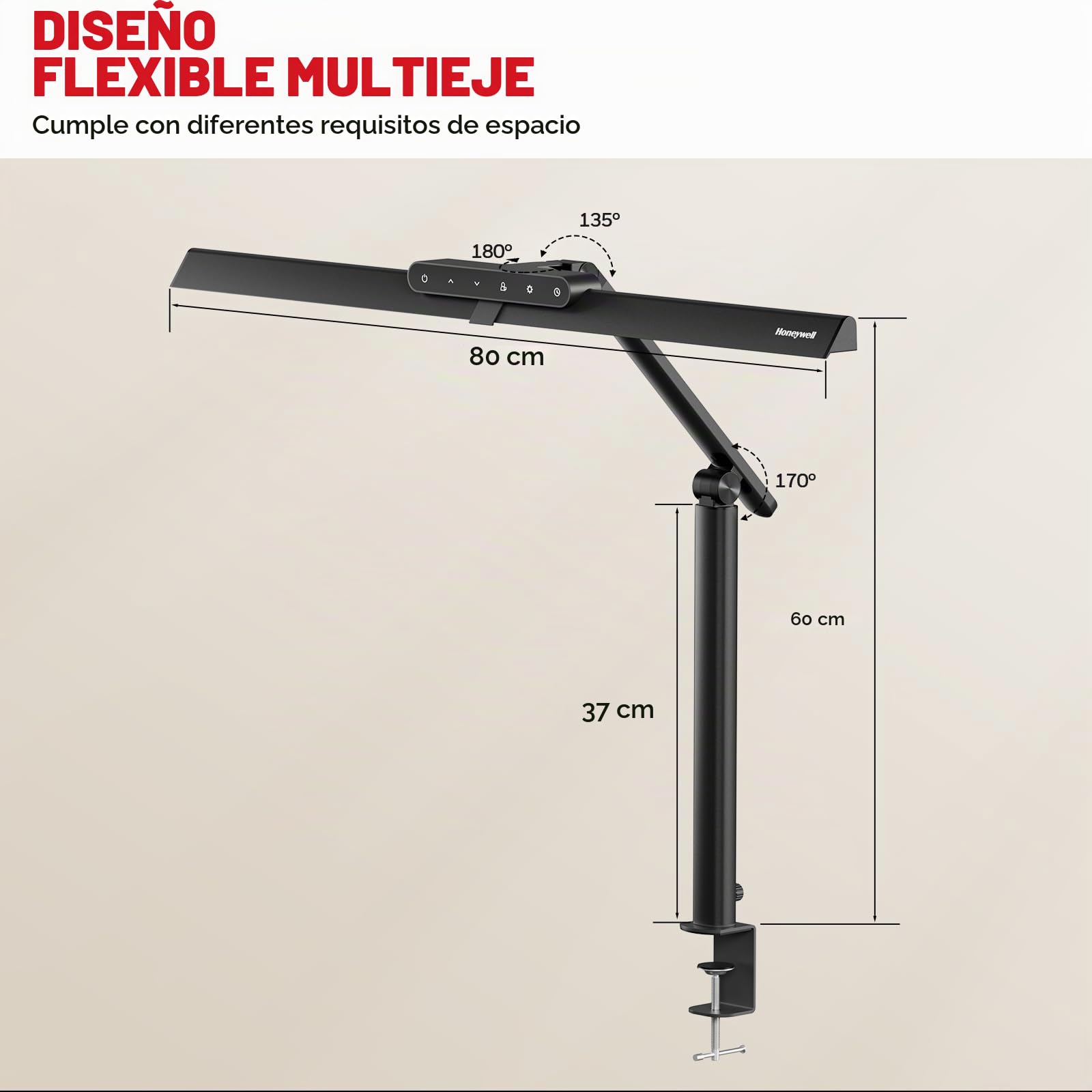 LED-Klemmleuchte Honeywell HJ1 Sunturalux 1200LM für Homeoffice | CRI≥97, 3000K-5700K, geringes Blaulicht, flimmerfrei, dimmbare Tischleuchte für Computer, Schwarz