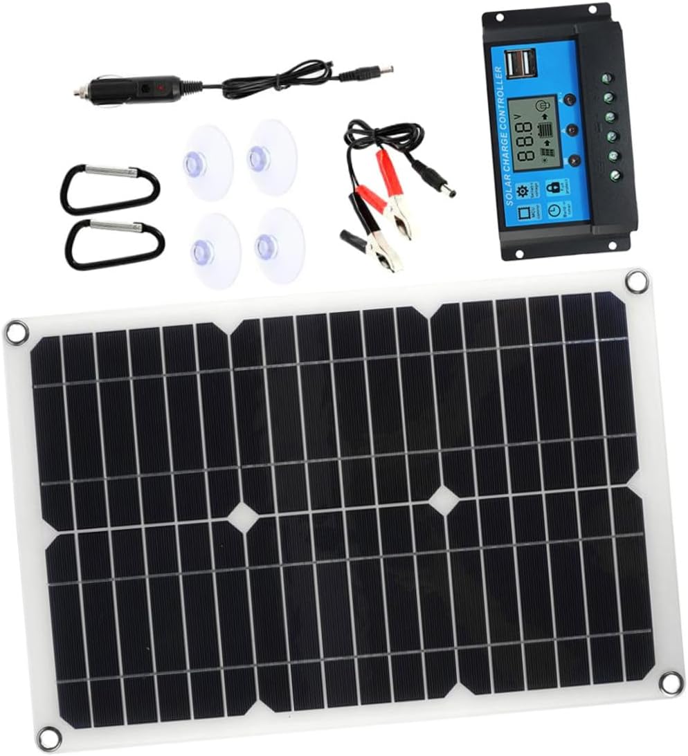 BESPORTBLE Kit de panel solar portátil de CC con puertos USB duales y controlador de carga para mantenimiento de batería de barco de camping RV