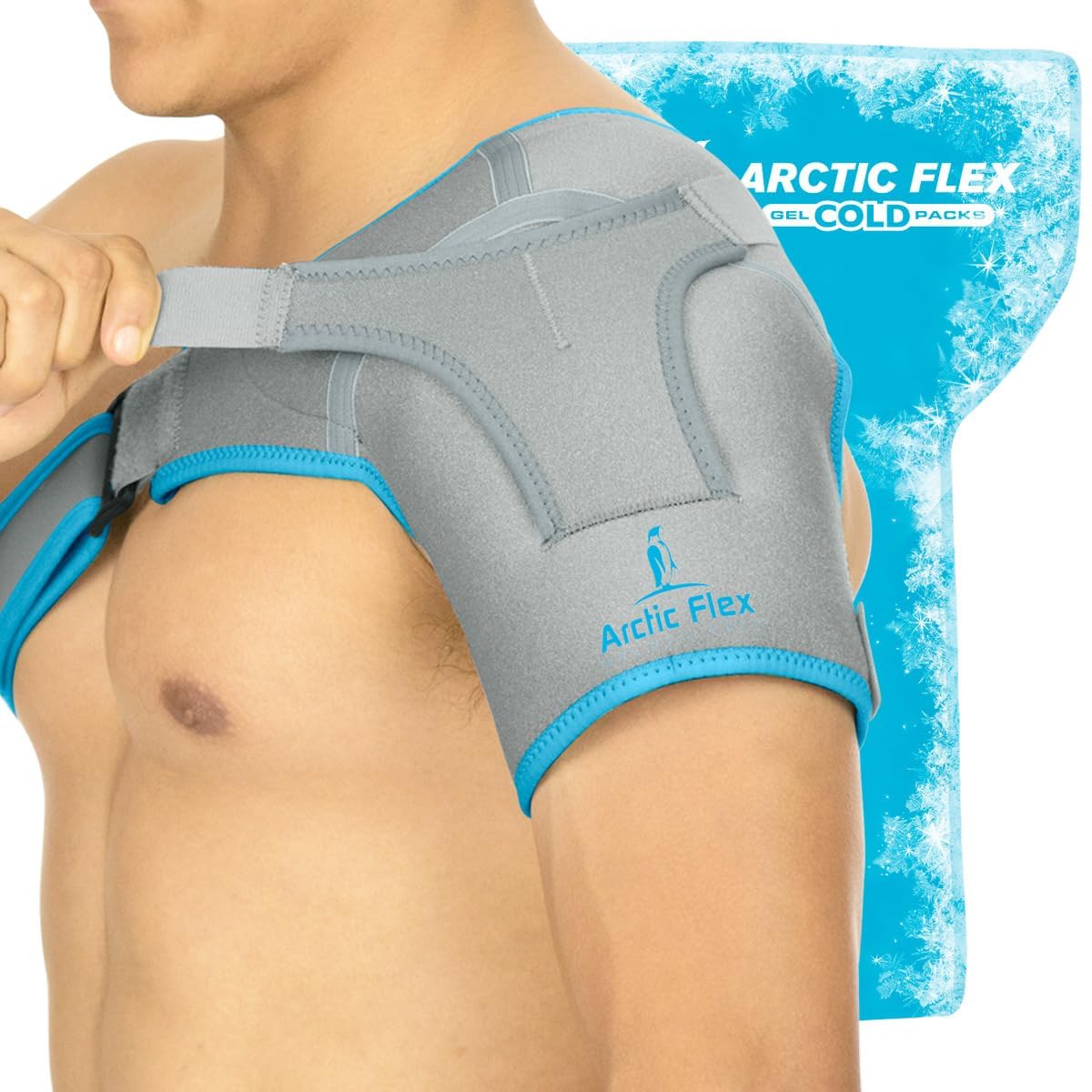 Arctic FlexShoulder Ice Pack Brace Cold Reusable Cool Gel Wrap Hot Therapy Immobilizer Compression Stability Support For Tendonitis Dislocated Joint Left And Right Rotator Cuff Arm Pain Relief One Si