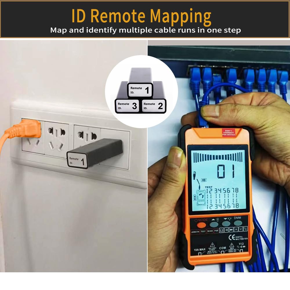 Tester per cavi portatile portatile con display LCD Analoghi Ricerca digitale Cavo di test POE Accoppiamento ID Sensibilità di accoppiamento Lunghezza del cavo di rete regolabile