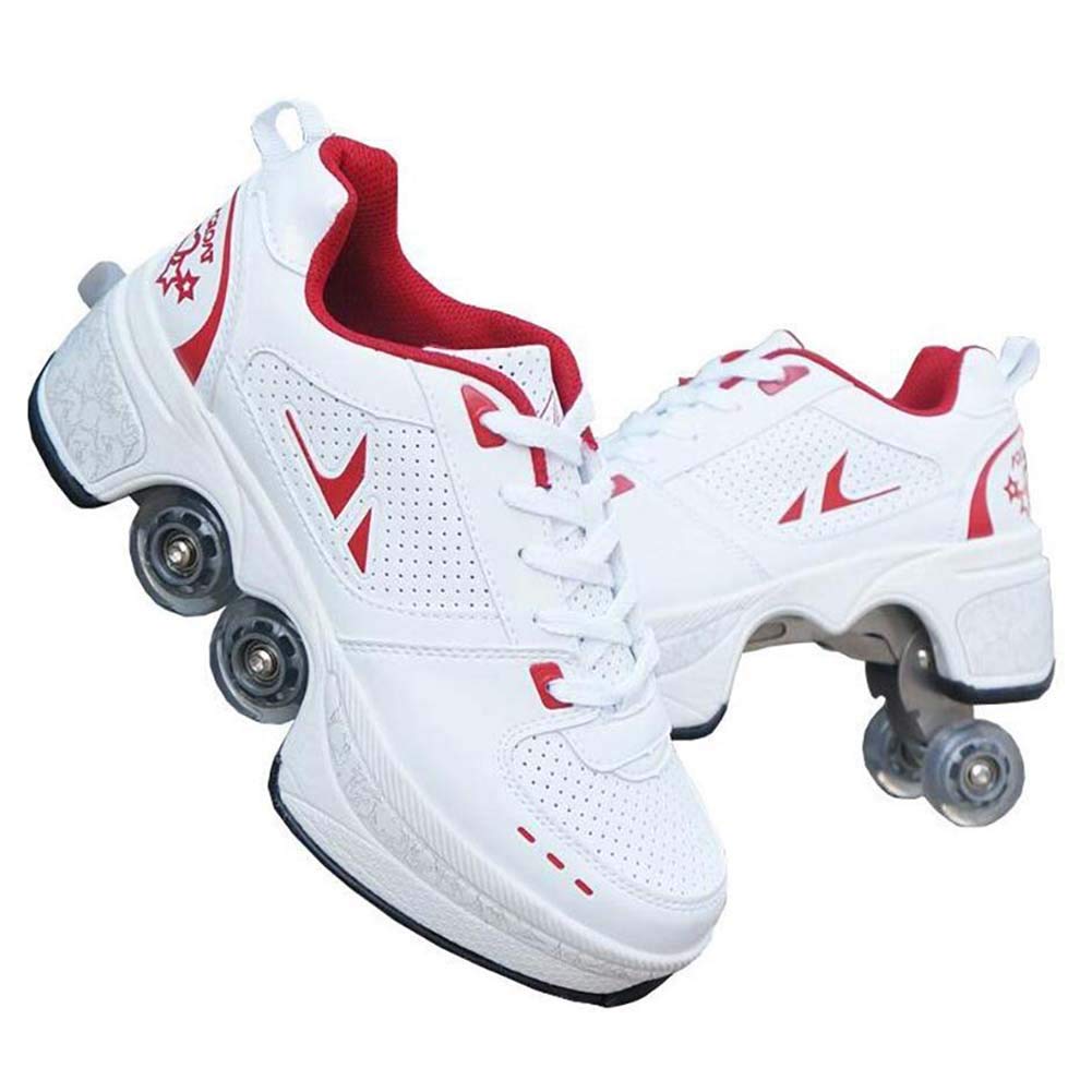 Fbestxie Double Roller Shoes Girls Boys Wheel Sports Shoes Kids Roller Skates Shoes Up Wheel Shoes for Kids and Adult