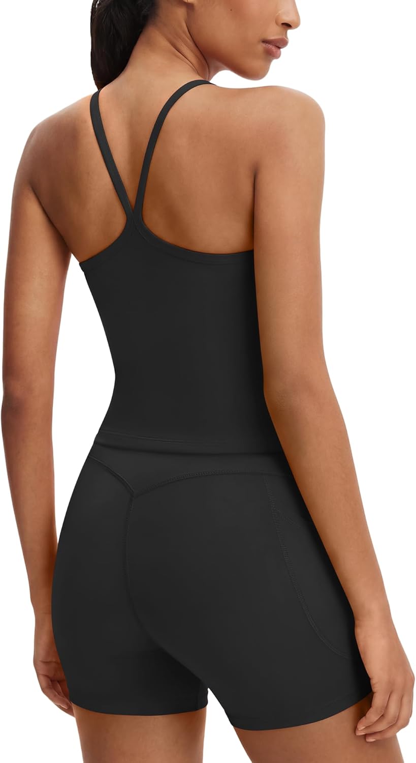SUUKSESS Workout Sets for Women V Back Padded Sports Bras Gym Sets Biker Shorts with Pockets