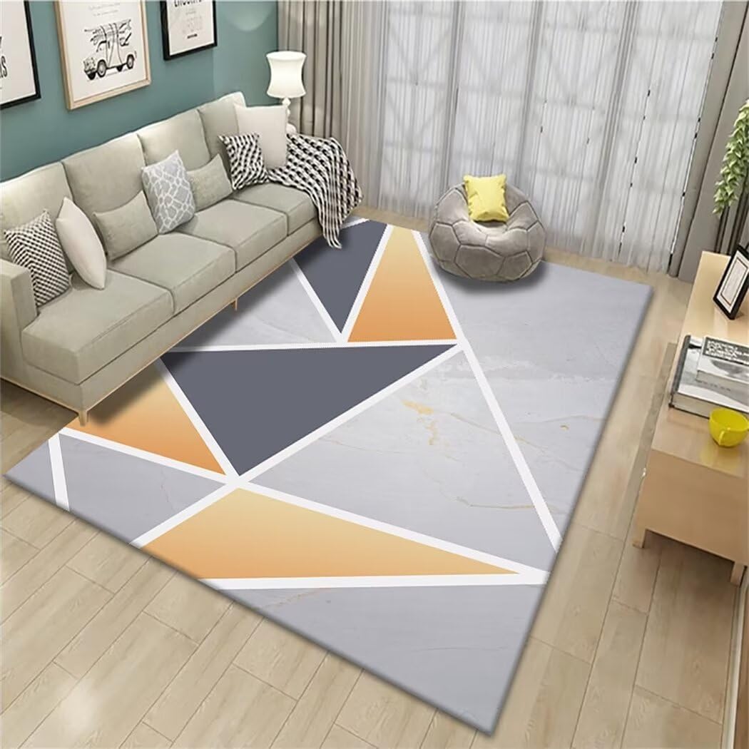 Tapis salon XXL style design géométrique jaune pour chambre ado