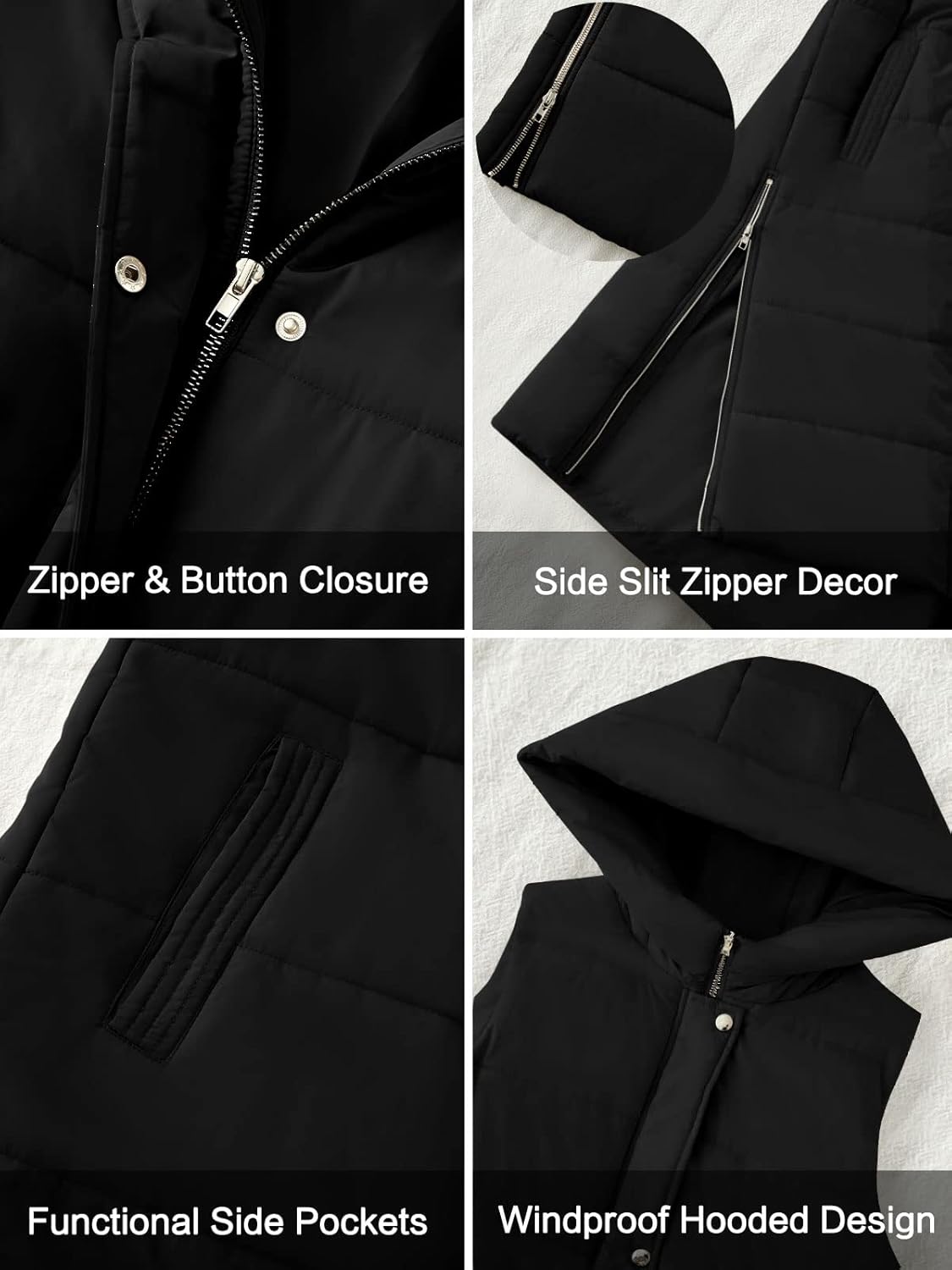 LEANI Womens 2025 Long Puffer Vest Full-Zip Hooded Sleeveless Down Jacket Coats with Pockets - Image 4