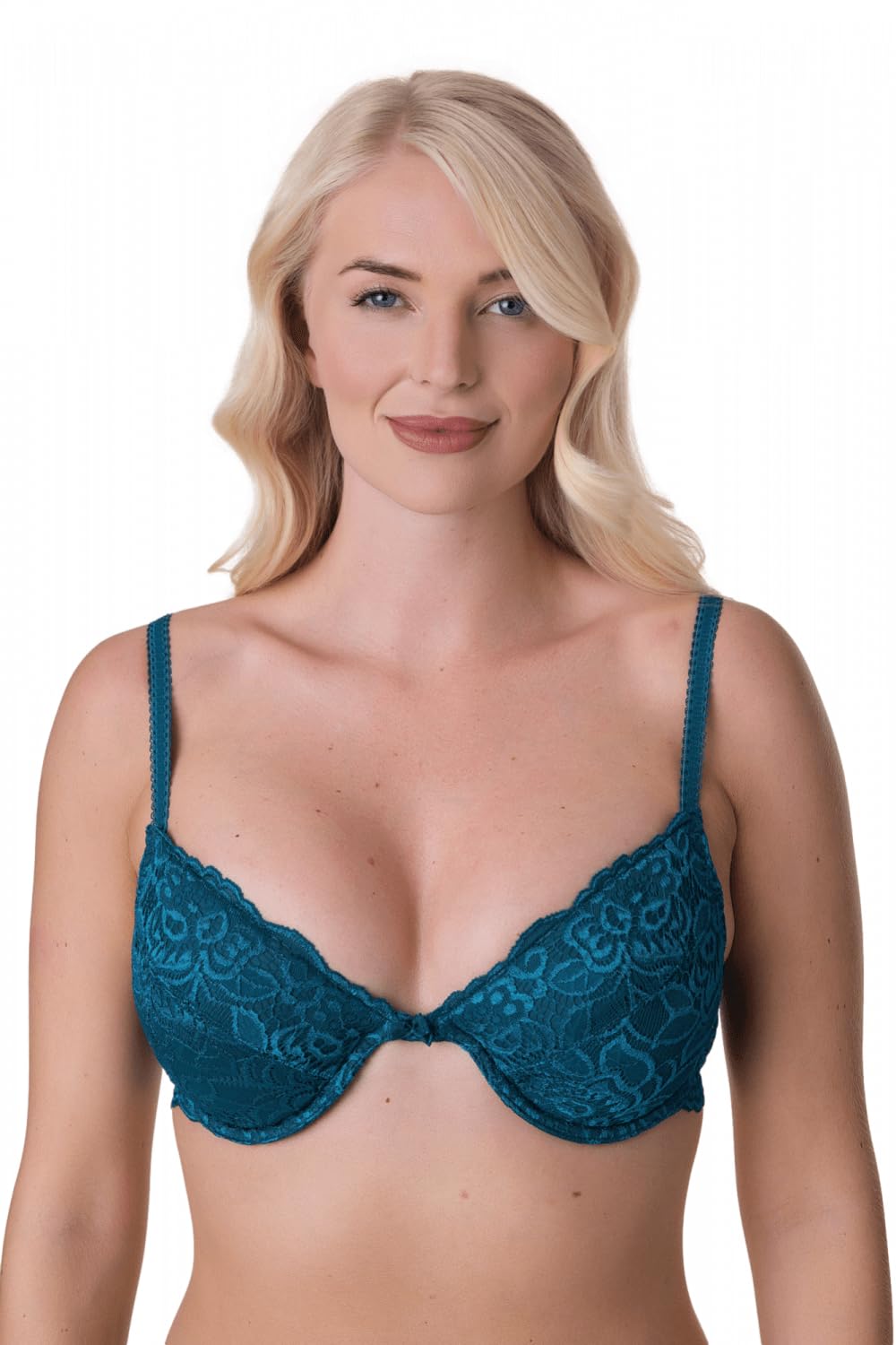 Camille Women's Teal Floral Lace Padded Underwired Bra