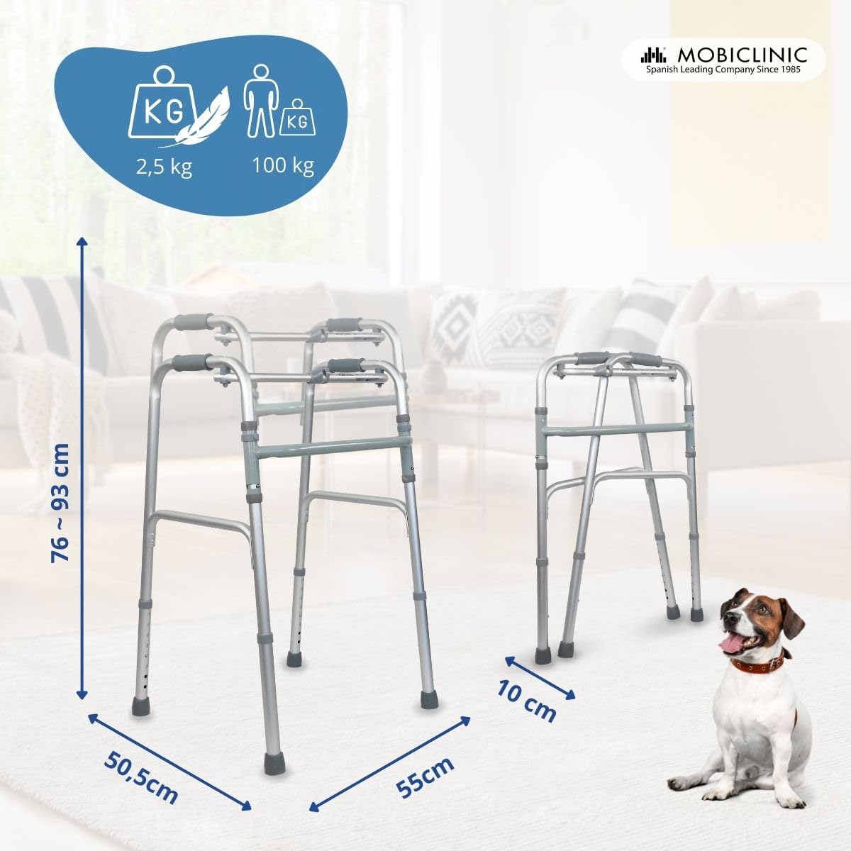 Mobiclinic® Chodzik dla seniorów składany lekki aluminiowy antypoślizgowy szary