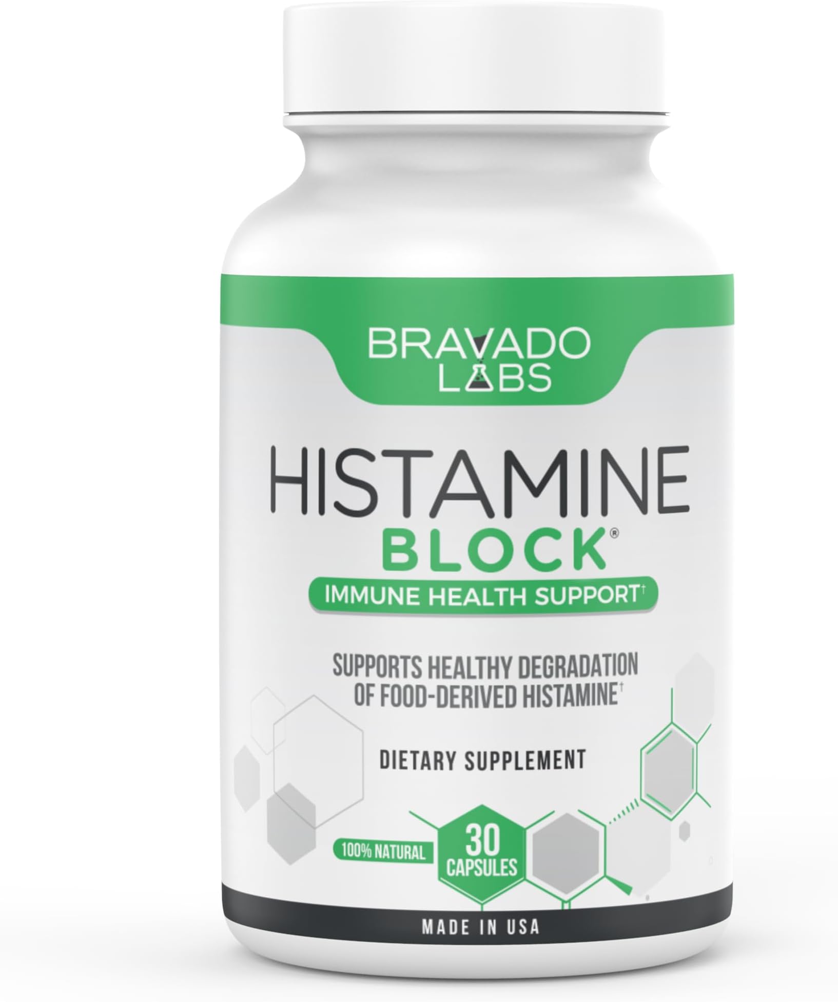 Bravado Labs DAO Supplements Histamine Blocker – Extra Potent 30,000 HDU DAO Enzyme Formula for Histamine Digest & Immune Support – for Food-Related Histamine Intolerance - Daily Use - 120 caps.