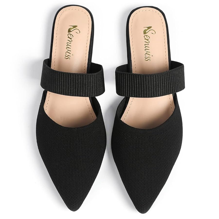 Semwiss Pointed Toe Mules for Women Flats,Backless Mule