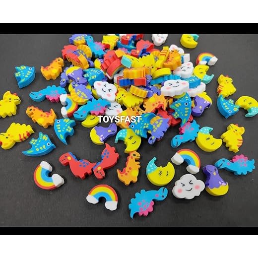 Cartoon Dinosaur Erasers 50 Pcs Multi-Color