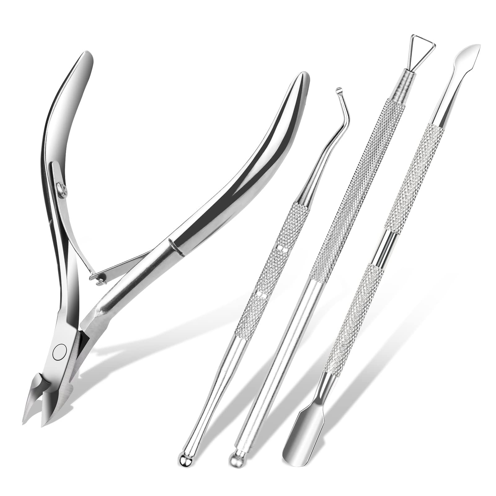 ACWOO Taglia Cuticole Professionale, 4 Pezzi Tronchesi per Cuticole, Tronchese Unghie Acciaio Inox per Unghie Incarnite Spesse Dure, Kit di Strumenti per Manicure con Spingi Cuticole