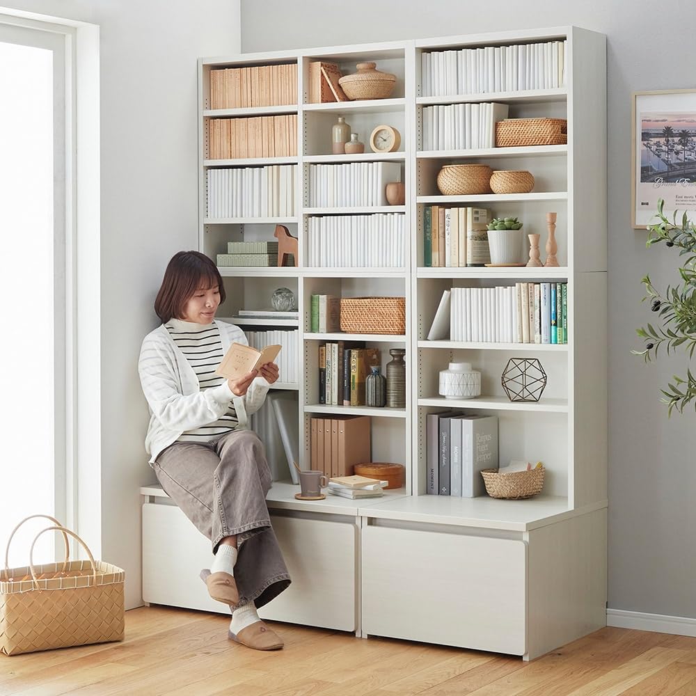 ベルメゾン 本棚② H180cm ホワイト 収納 キャビネット 大容量 ディノス Amazon.co.jp: [ベルメゾン] 本棚 座れる ベンチ ワゴン収納 大容量
