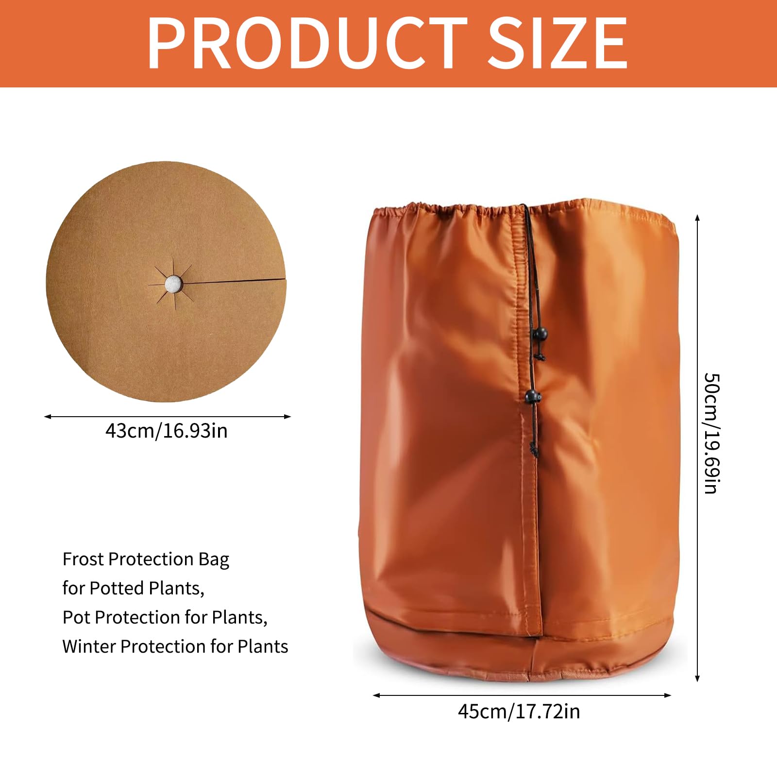 Couverture Thermique Hiver Pour Pots De Fleurs 50x45 Cm - Avec Disque Feutre Noix De Coco, Fermeture éclair Et Cordon