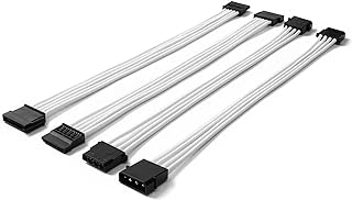 Formulamod SATA + Molex Power Extension Cable Kit, Male to Female 11.8 Inch Extender Sleeve Power Cables (White)