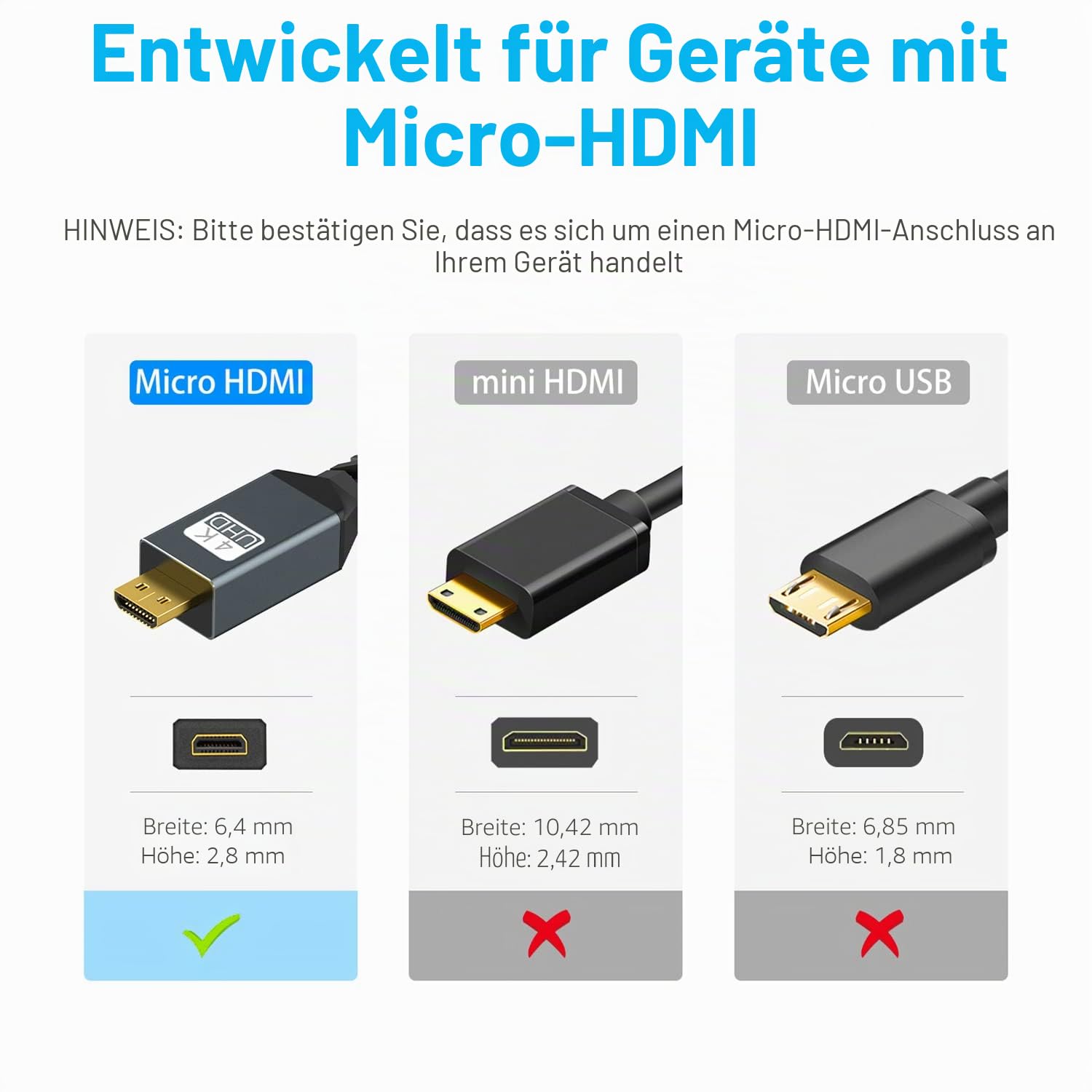Twozoh Micro HDMI auf HDMI Kabel 5M, High-Speed HDMI auf Micro HDMI geflochtene Schnur Unterstützung 3D 4K/60Hz 1080p