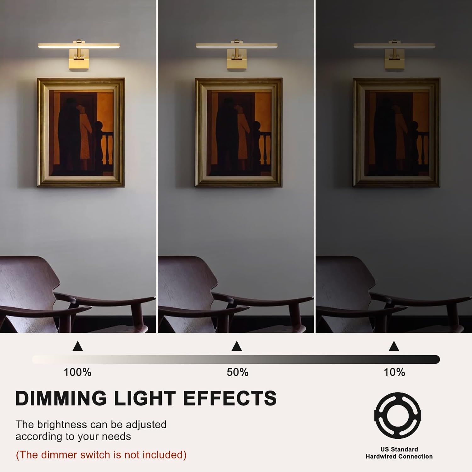Modern Dimmable Picture Lights for Wall 15.75 Inch Hard-Wired LED Picture Frame Lights for Paintings Gallery Light with Adjustable Swing Arm Display Lights For Artwork, 7W, 2700K, Warm White - Brass