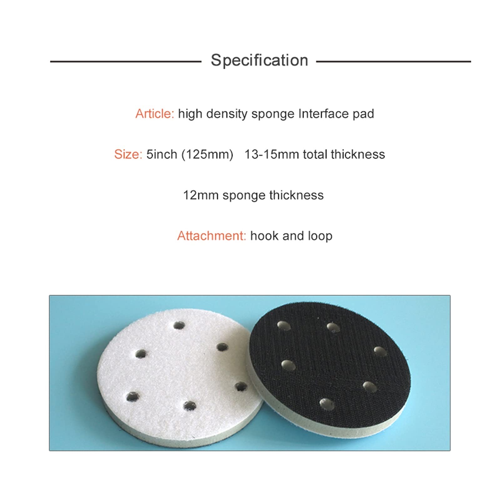Almohadilla de Pulido Almohadilla de Interfaz de Alta Densidad 5"6-Agujero 125 mm amortiguación y protección Landing Pad Tool Power Tool Accessors-gook and Bucle