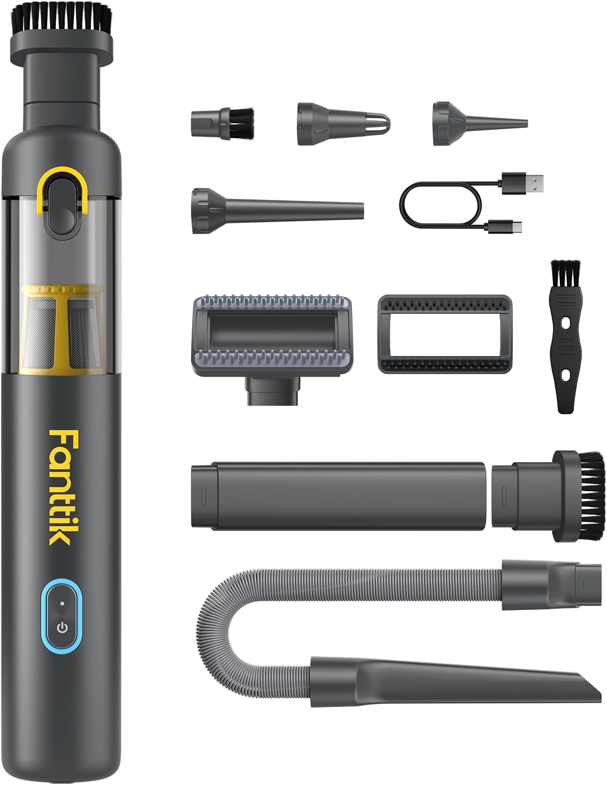 Slim V8 Apex Car Vacuum, 4-in-1 Portable Mini Cordless Handheld Vacuum with 19000pa Suction Power, Type-C Charge, 2 Suction Modes, for Car, Office Desk, Keyboards (Grey)
