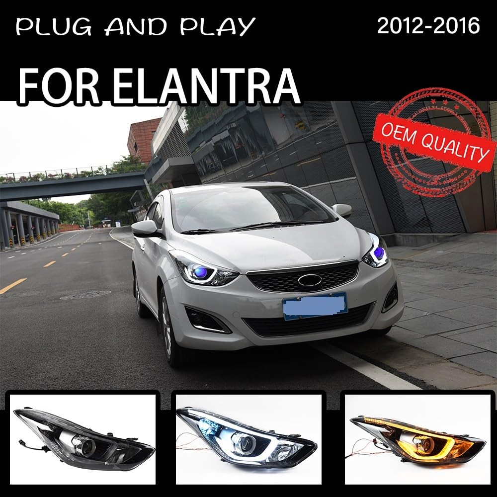 Reflektor montaż reflektora kompatybilny z Elantra 2011-2016 samochód LED DRL Hella 5 soczewki ksenonowe Hid H7 akcesoria samochodowe aktualizacja i optymalizacja (Color : Include xenon)