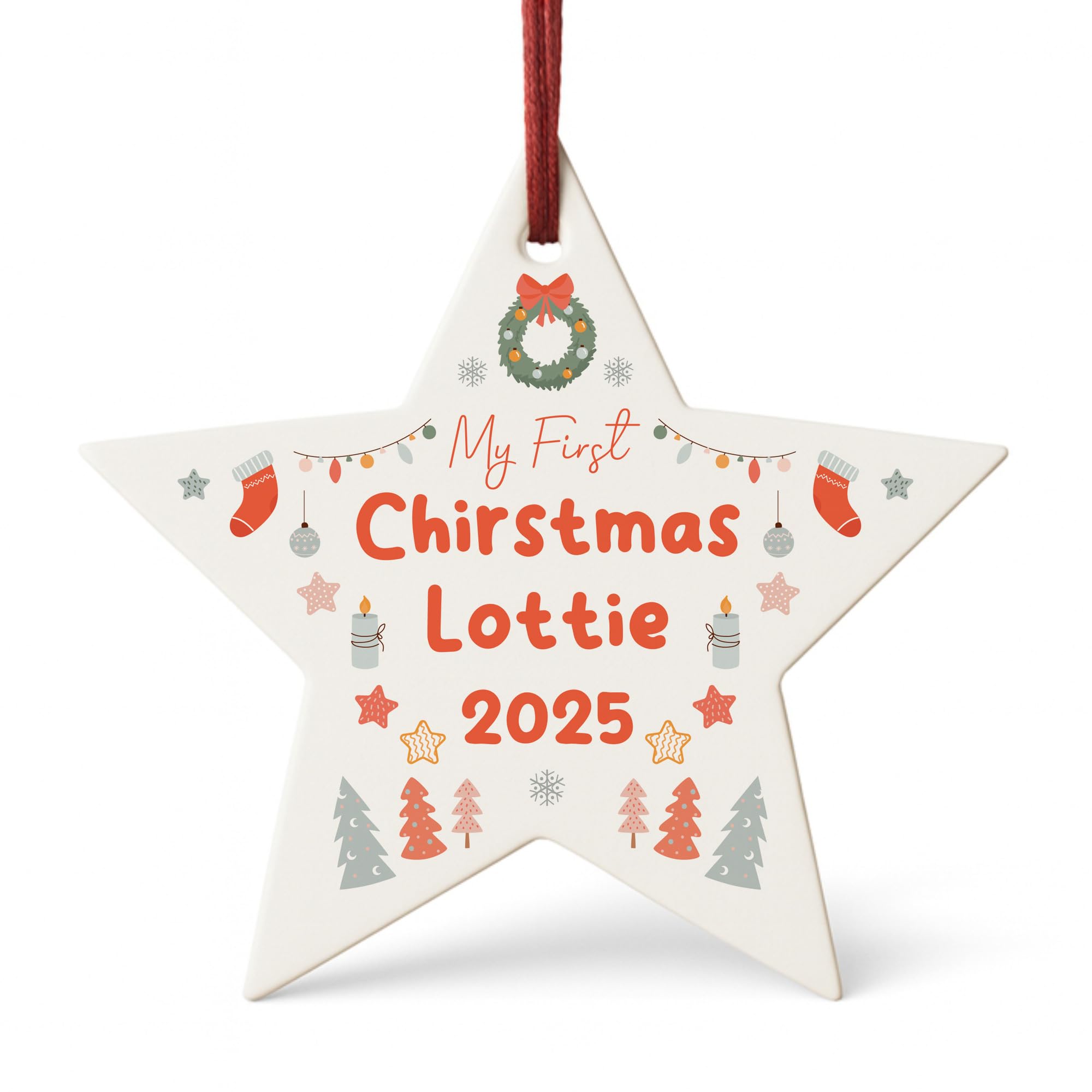 Red Ocean Baby Boy Baby Girl's 1st Christmas Decoration Personalised Acrylic Christmas Star Custom Ornament First Bauble Keepsake