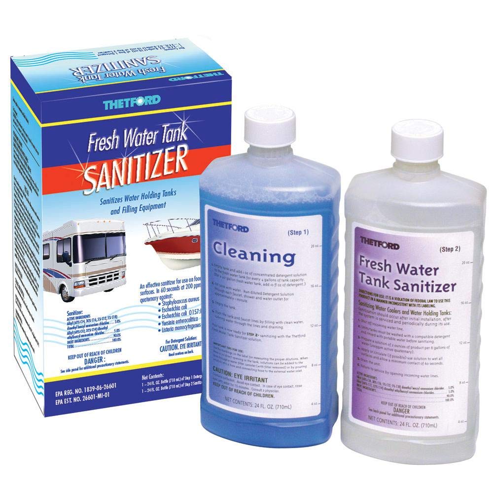 Fresh Water Tank Sanitizer Detergent and Sanitizer Treatment, 2 x 24 oz bottles - Thetford 36662
