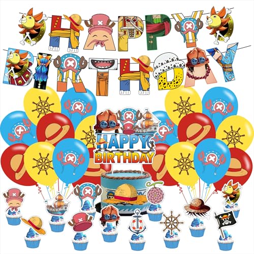 H Cartoon For Party Supplies Birthday Decorations Set Include Banner Balloons Hanging Swirls Cake Cupcake Toppers for Boys Girls Party.
