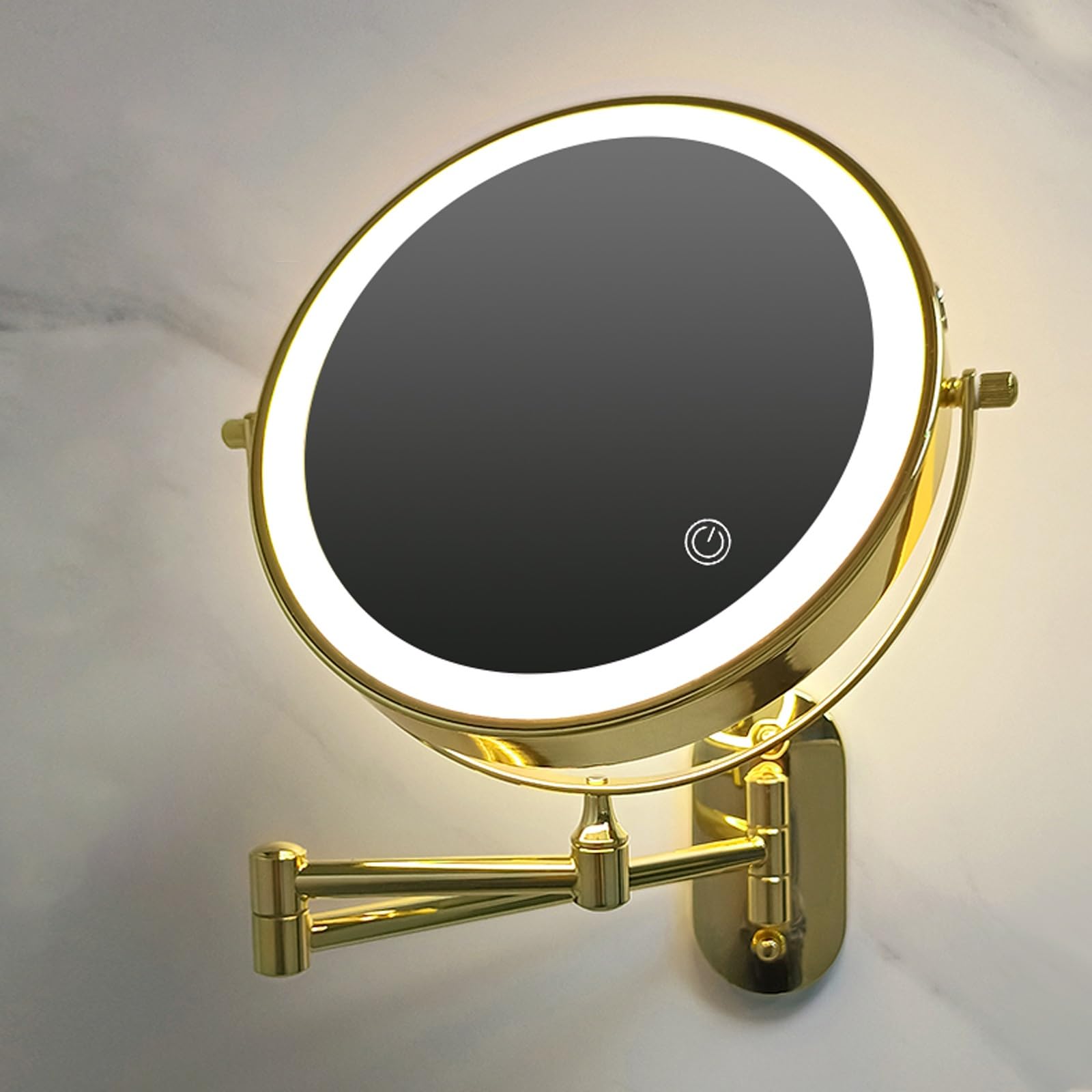 Braccio Pieghevole Estensione，specchio Da Trucco Da 1/5x, Montaggio A Parete, Specchio Da Barba Double Face, Specchio Ingranditore Per Bagno, Spa E Hotel.(Gold)