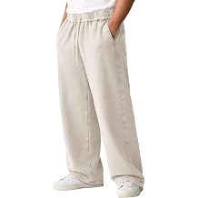 Eisctnd Men's Baggy Wide-Leg Cotton Sweatpants Loose Joggers with Adjustable Cuffs Deep Pockets Drawstring Waist for Lounge AthleticApricot-M