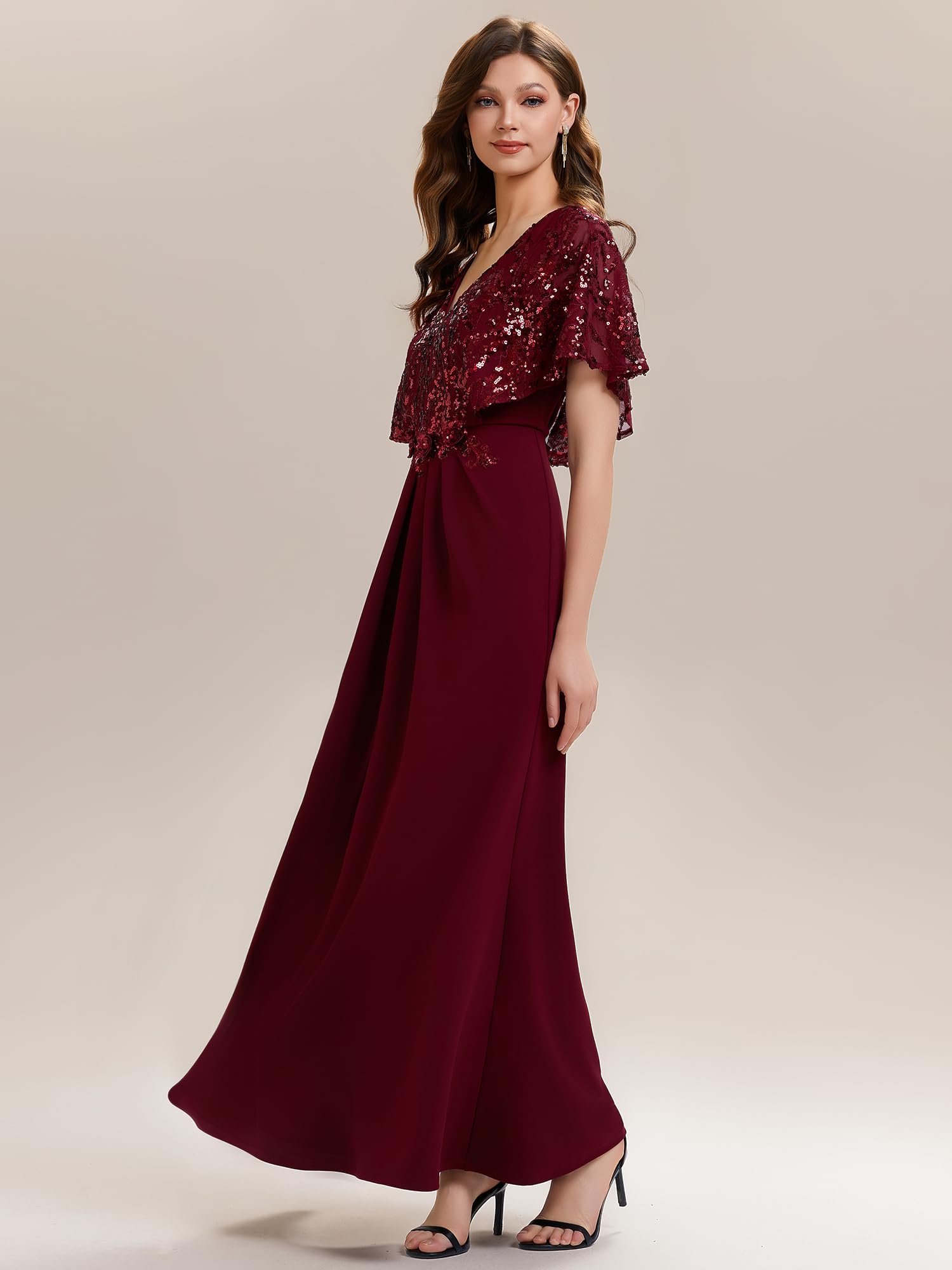 Ever-Pretty Abendkleider Elegant für Hochzeit Lang Chiffon Ballkleider V-Ausschnitt Brautmutterkleid EE02656