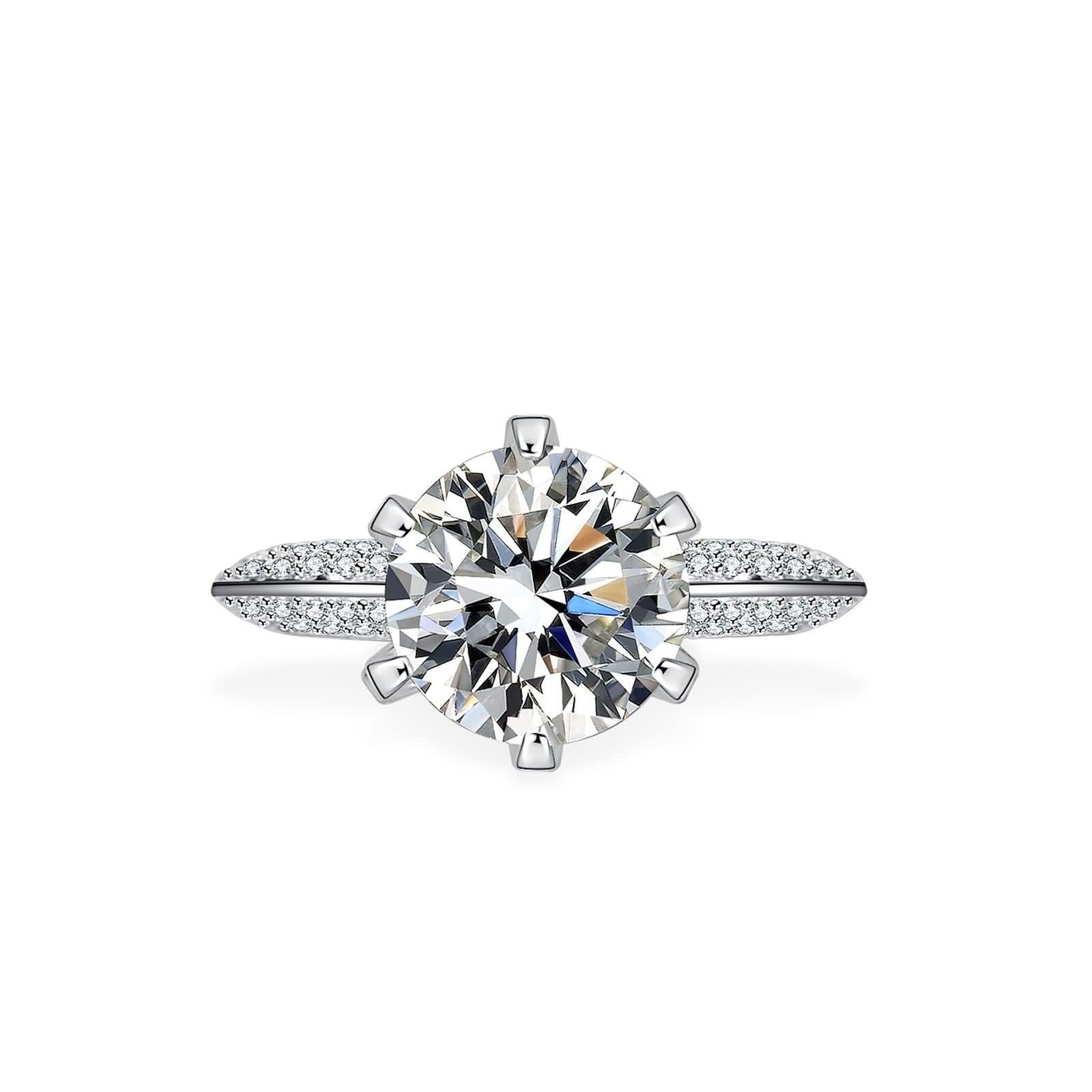 Set di 6 anelli dell'amicizia, da donna, rotondi, con moissanite 3 carati, in argento bianco 9 carati, misura 50 (15,9)