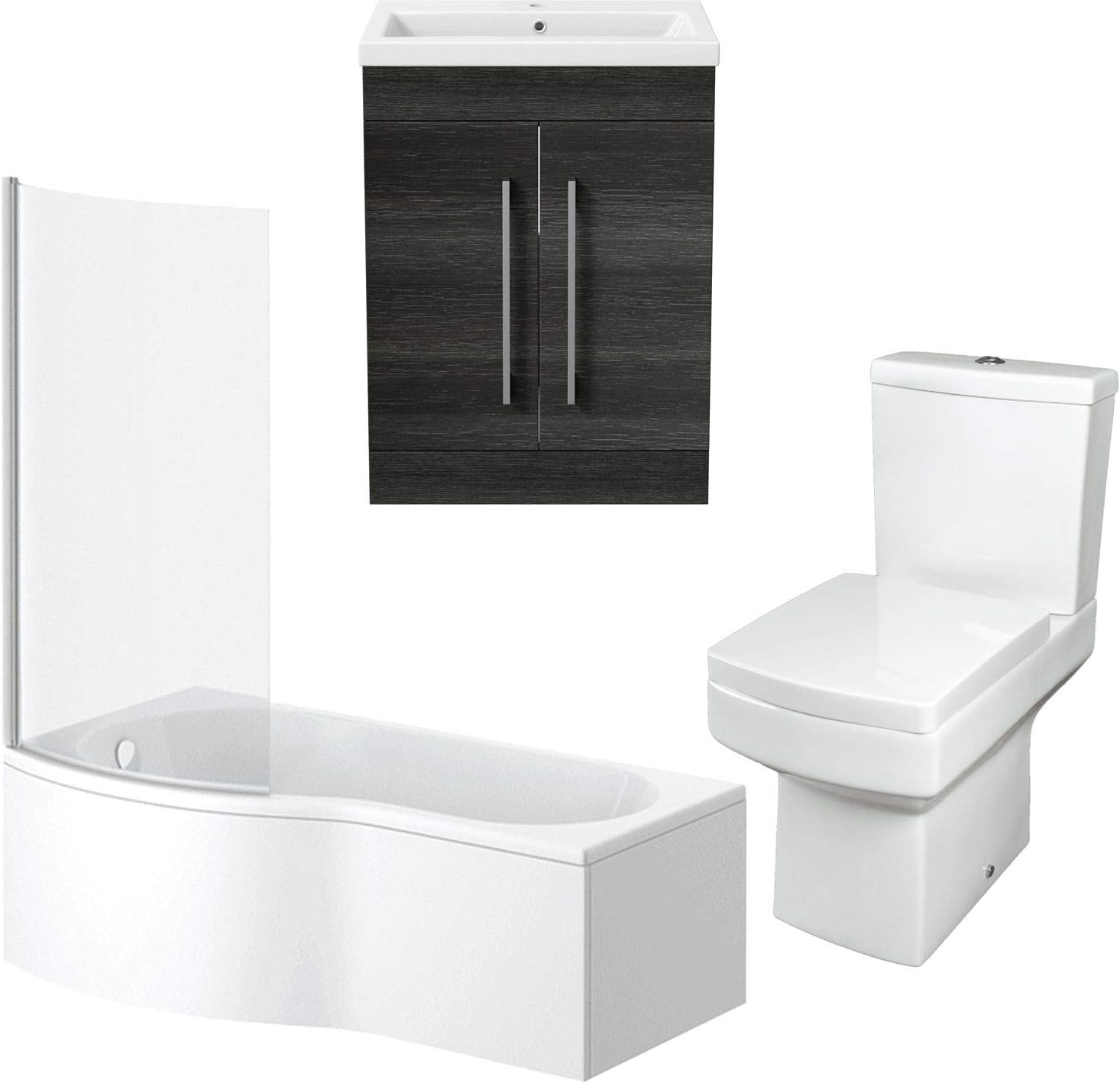 AURORA Bathroom Suite Vanity Unit P Shape Bath And Square Toilet WC